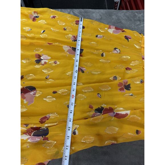 Sézane Silk Floral Wrap Skirt Yellow Gold Metallic Midi 44 US 12 Viscose Lining - Picture 11 of 14